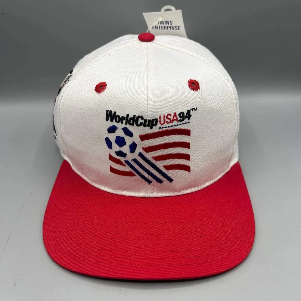 Vintage World Cup USA Soccer Hat Men White Twins Enterprise Snap Back Cap New